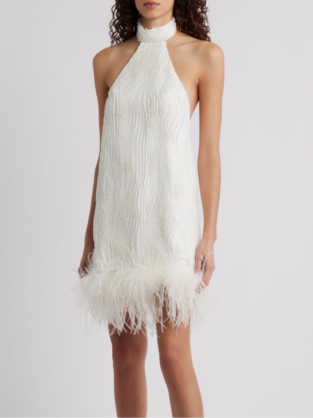 Delfi Collective Jenny Beaded Feather Trim Cocktail Beaded Dress